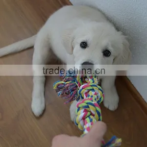 QingQ Factory Flossy Chews Cottonblend Color 3-Knot Rope Tug Dog Rope Toy thumbnail-6