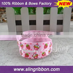 Multi Colors Printing Strawberry on Grosgrain Ribbon thumbnail-1