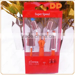 OEM Logo and Package Sync and Charging Zipper Usb Cable Metal Shell 2 in 1 Usb Charger Cable thumbnail-1