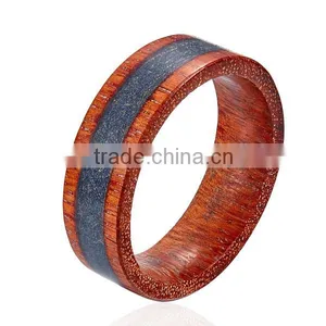 New Natural Wood Ring, Red Wood Ring With Sticker Inlay, Real Wood Ring thumbnail-2