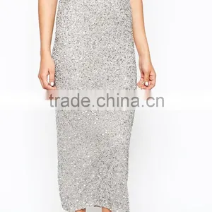 Silver Sequin Skirt Sequin Maxi Skirt for Women thumbnail-4