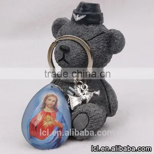 2016 New Design Key Chain Ring Custom Key Holder Blue Clearly Color Glass Sacred Heart Key Chain Split Key Ring Clip Wholesale thumbnail-2