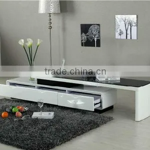 Modern White High Gloss MDF TV Stand With Tempered Glass thumbnail-2