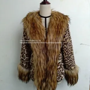 Women's Leopard Fake Fur Jgacket With Big Wool Collar, Clothin thumbnail-1