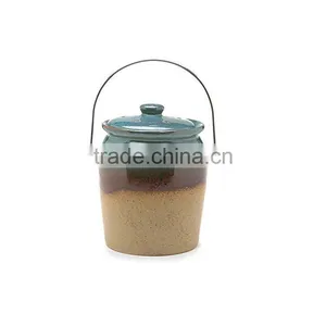 1-Gallon Glazed Earthenware Compost Crock, in Blue thumbnail-1