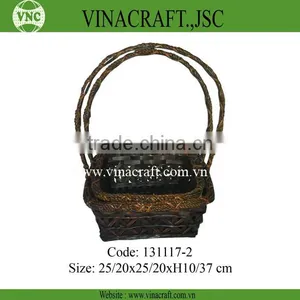 Antique Bamboo Flower Basket Cheap With Handle thumbnail-1