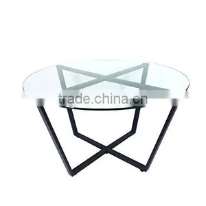 Made in China Metal Type Living Room Furniture Round Shape Glass Top Table With Folding Metal Frames thumbnail-1