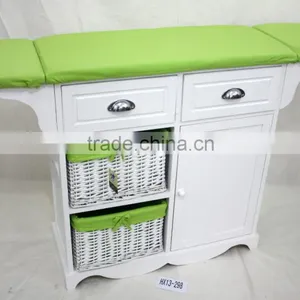 Wooden Furniture Wooden Cabinet With Wicker Drawers Ironing Board Cabinet thumbnail-1