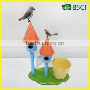 YS14891 Metal Bird House With Flower Pot for Garden Decoration thumbnail-1