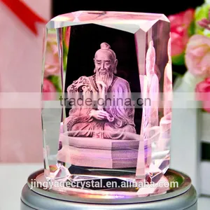 3D Laser Figure of Buddha Crystal Cube Souvenirs With LED Light Base thumbnail-1