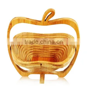 Aonong Apple Shaped Bamboo Folding Basket- Collapsible Fruit Stores Flat thumbnail-2