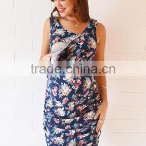 Maternity Clothing Dress Scoop Neck Nursing Floral Tank Dress Sexy Evening Dresses for Pregnant Women thumbnail-3