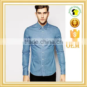 Skinny Denim Shirt With Long Sleeves In Mid Wash thumbnail-1