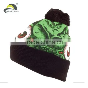Wholesale Colorful Fancy Heat Sublimation Custom Printed Fabric Knit Beanie thumbnail-4