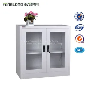 Two Swing Glass Door Steel Small Office Filing Cabinet thumbnail-1