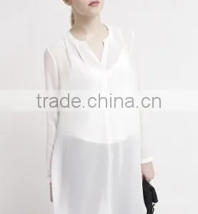 Basic Long Section White t Shirt Long Sleeve Fashion Casual Tunic thumbnail-2