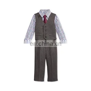 Fancy Baby Boys' Plaid Shirt, Herringbone Vest, Pants Clothings thumbnail-1