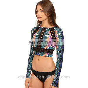 2017 OEM Rash Guard for Womens Long Sleeves Sportswear Swimsuits Sublimation Print Rashguard Top thumbnail-2