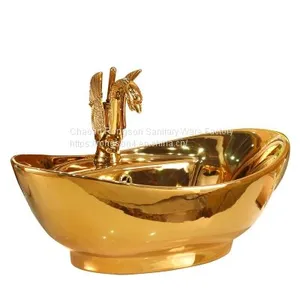 Competitive Price Golden Ceramic Color Bathroom Floor Mounted Luxury Urinal for Male Used thumbnail-5