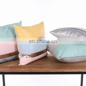 Decorative Luxury High Quality Recycling Faux Leather Lumbar Pillowcase Throw Pillow Case With PU Patchwork thumbnail-5