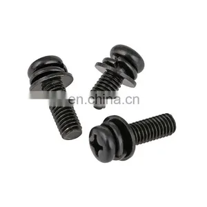 Black Zinc Plated Steel Cross Pan Head M3 M4 m6 Machine Screw Combination Screw Washer Assembly thumbnail-1