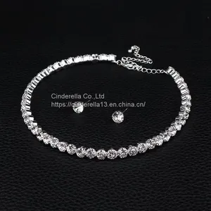 Pop Style Korean Bride Sparkling Diamond Jewelry Set Round Full Diamond Bracelet Earrings Necklace Three Sets thumbnail-3