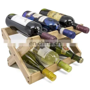 Hotel Furniture Wine Bottle Rack Decoration Creative Bamboo Folding Red Wine Display Storage Rack Pantry Organizer thumbnail-1