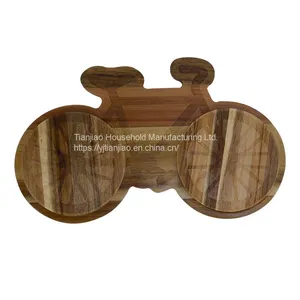 Wholesale Custom New Design Bicycle Shape Acacia Wood Serving Tray Pizza Cutting Board Wiht Groove thumbnail-1
