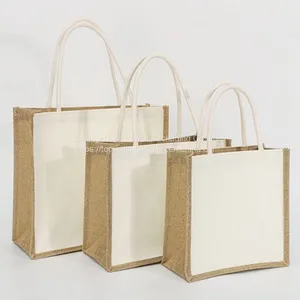 Wholesale Plain Hessian Shopper Bag Custom Printed Large Natural Eco Friendly Burlap Jute Shopping Tote Beach Bag With Logos thumbnail-4
