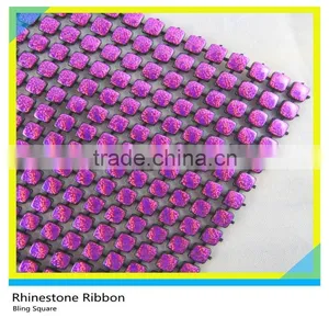 Plastic Diamante Rhinestone Mesh Sew on Black Base Siver Rhinestone Ribbon 10 Yards 30 Rows Roll thumbnail-6