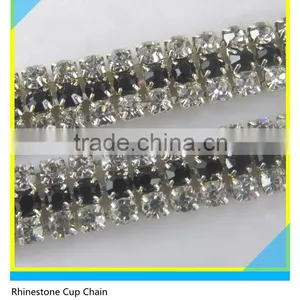 Crystal Rhinestone Sew on Cup Chain Clear Stone Mix Black Rhinestone 3 Rows thumbnail-1