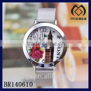Classic Rose and Bell Tower Watch With Metal Net Strap-rose and Tower Alloy Watch thumbnail-1