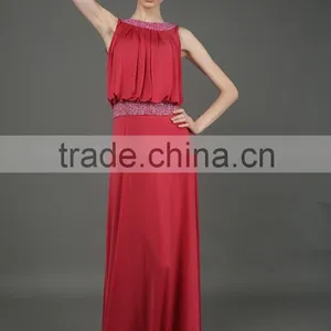BiBiQ Fashion OEM Maxi Red Beaded Satin Western Gowns Party Dresses thumbnail-3