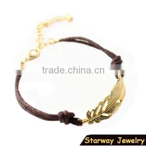 >>2016 New Arrival Leaf Charms Bracelet, Plain Leather Bracelets / thumbnail-1