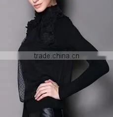 Lady Embroidery Lace Turtle Neck Wool Wholesale Sweater thumbnail-5