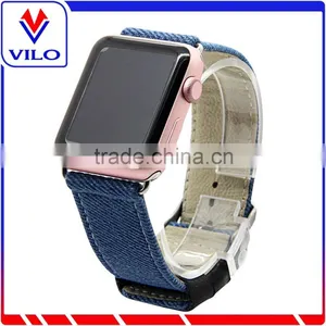 Canvas Fabric Genuine Leather Smart Watch Band Replacement Strap With Adapter Metal Clasp for Apple Watch 38mm 42mm thumbnail-1