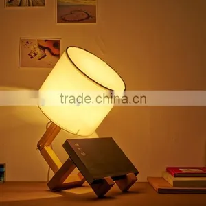 Height 50cm Wooden Robot Table Lamp White Lampshade Bedroom Reading Desk Lamp thumbnail-1