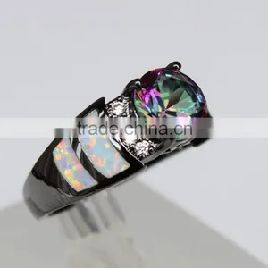 Custom Wholesale Opal Inlay Black Gold Ring 925 Sterling Silver Rainbow Mystic Topaz Ring Quality Choice thumbnail-2