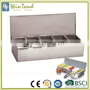 5 Compartment Stainless Steel Fruit Holder Restaurant Condiment Organizer thumbnail-1