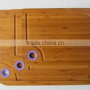 Display Groove Serving Water Juice Bamboo Wooden Cutting Board Set With Round Color Silicone Circle thumbnail-4