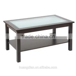Custom Made Glass Table Top Solid Wood Base Dining Coffee Table thumbnail-1
