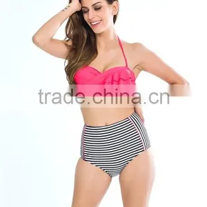 2016 Latest Striped Retro High Waist Bikini thumbnail-4