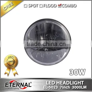 7in Round Headlight 30W LED Headlight Dual Beam With H4 Plug For Jeep Wrangler JK CJ LJ TJ DRL Headlight Replacement thumbnail-1