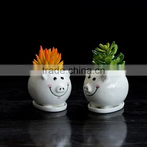 Lovely Cartoon Home Decoration White Ceramic Succulents Flower Pot Stand thumbnail-2