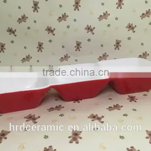 Stocked Three Small Ceramic Grids Red Dinner Plate thumbnail-4