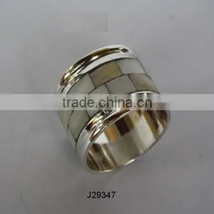 Brass Napkin Ring With Silver Plating and Mother of Pearl Mosaic thumbnail-1
