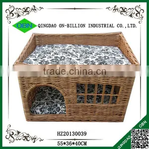 Woven Wicker Rattan Pet House With Mat thumbnail-1