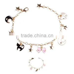Cat Bowknot Star Moon Gold Charms Bracelet Gold Chain Bracelet thumbnail-1