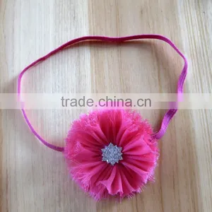 Fraying Chiffon Flower Headband With Pearl Rhinestone in Center for Kids Hair Accessories thumbnail-4