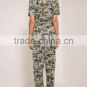 New Arrival Latest Fashion Camo Printed Bodycon Romper Sexy Fitted Short Sleeve Playsuit Casual Jumpsuit 2017 thumbnail-3
